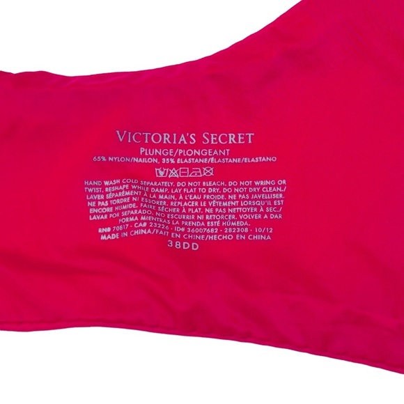 VICTORIA’S SECRET Plunge bra Fuchsia Padded Rhinestones Bling Underwire 38DD/38E - Picture 9 of 9